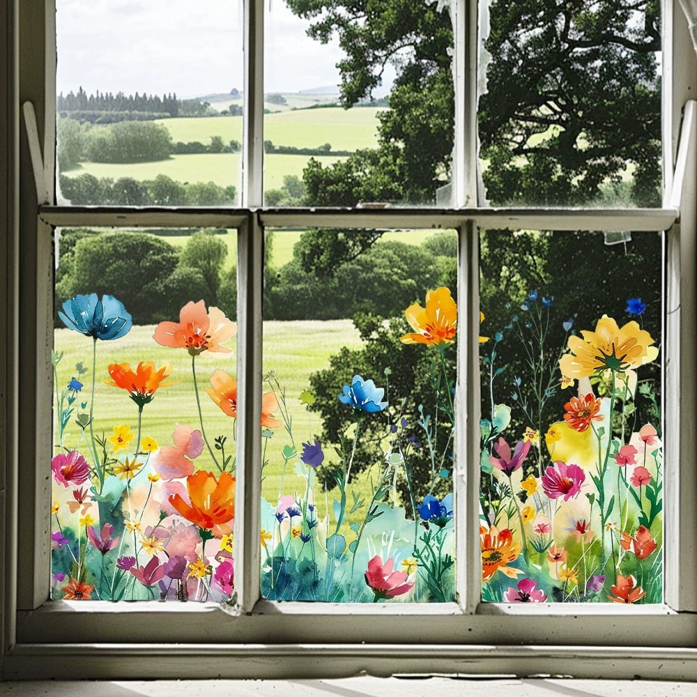 📢📢50% OFF !! ⏰ Colorful Floral Bouquet Window Sticker