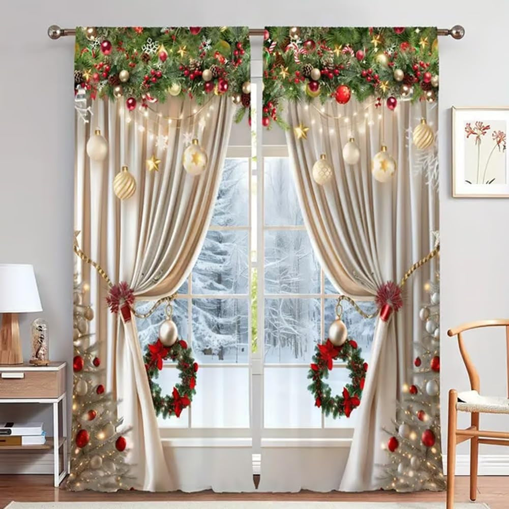 🎅Xmas Sales - 50% OFF🎄Christmas Window Curtains 2-Piece Set for Home Decor