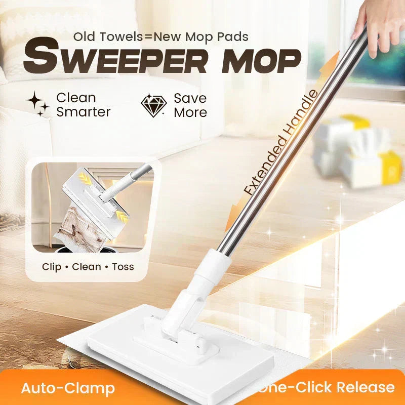 🔥2026 Bestseller🔥Flat Mop with Stainless Steel Handle, come with Reusable Washable Mop Cloths🏆