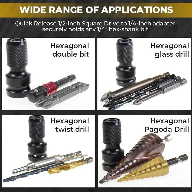 📢📢50% OFF !! ⏰ 1/4 Hex Shank Socket Converter – 1/2 to 1/4, Quick Release ⚙️