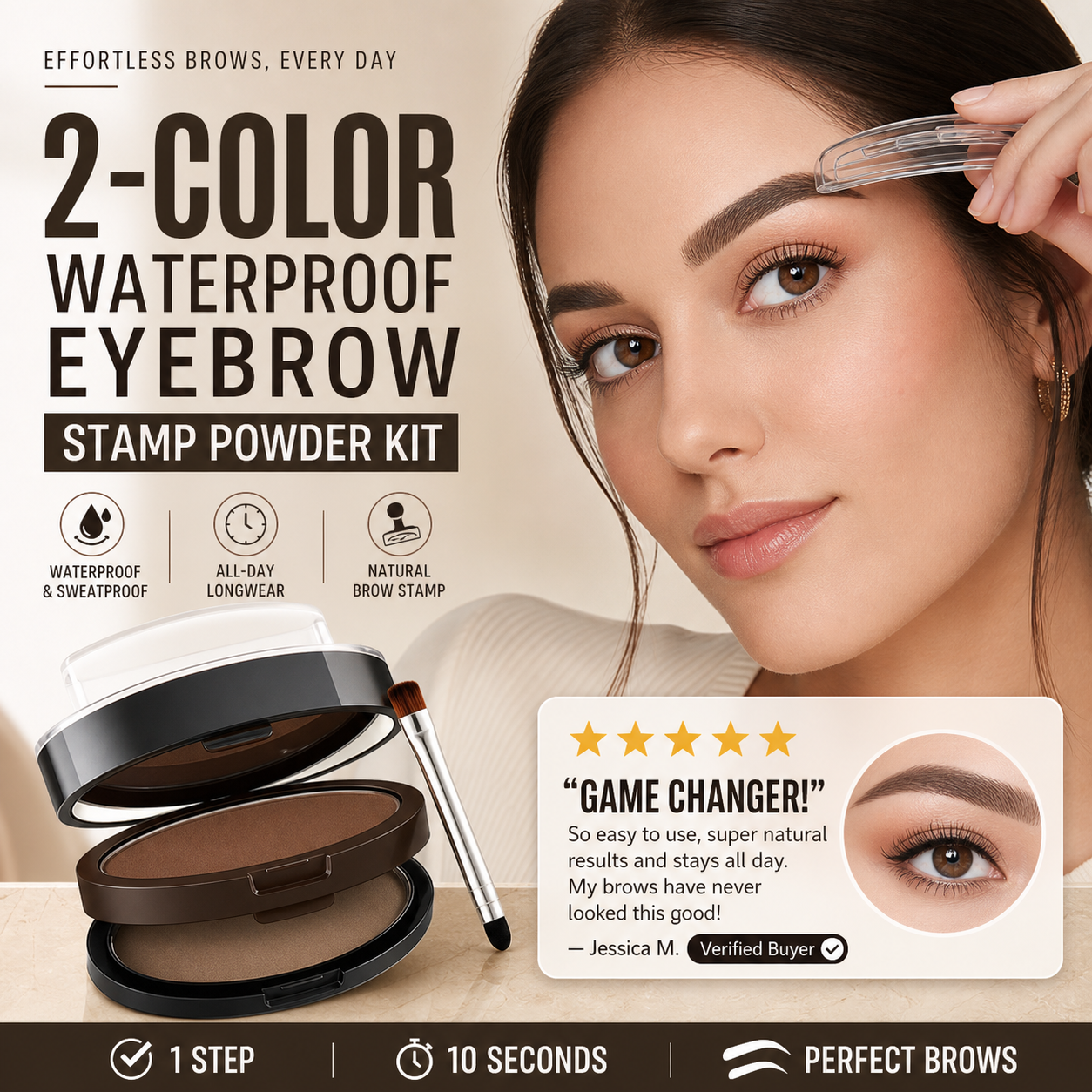 💄50% OFF NOW ! 🖌️2-Color Waterproof Eyebrow Stamp Powder Kit, Smudge-Proof Quick Natural Full Brow Makeup with Dual-End Brush