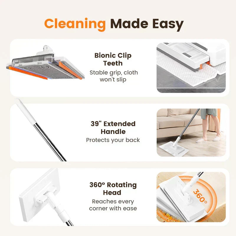 🔥2026 Bestseller🔥Flat Mop with Stainless Steel Handle, come with Reusable Washable Mop Cloths🏆
