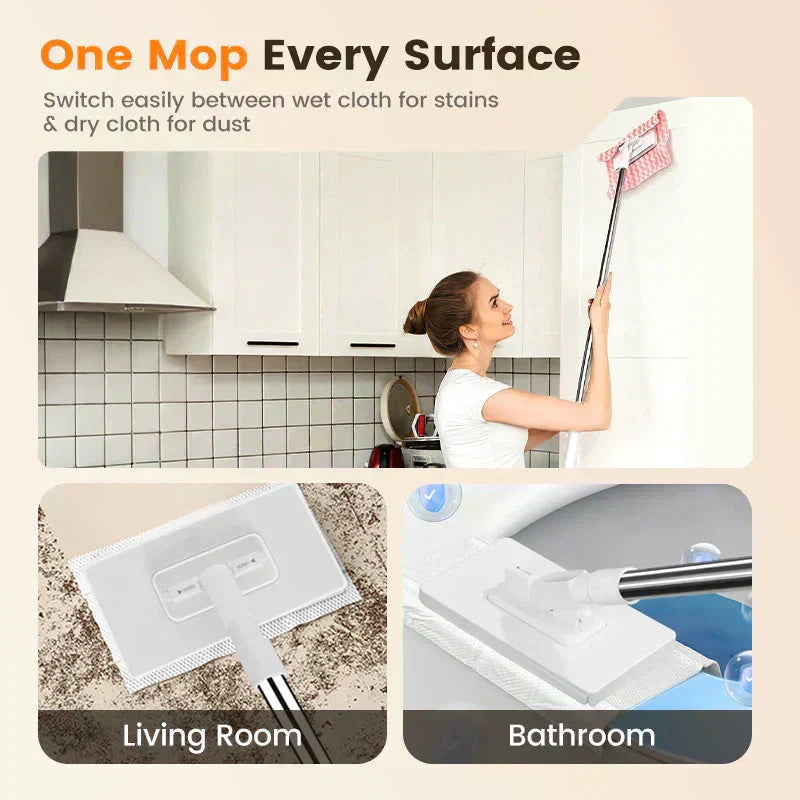 🔥2026 Bestseller🔥Flat Mop with Stainless Steel Handle, come with Reusable Washable Mop Cloths🏆
