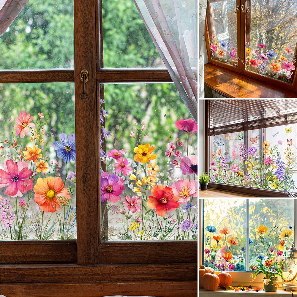 📢📢50% OFF !! ⏰ Colorful Floral Bouquet Window Sticker