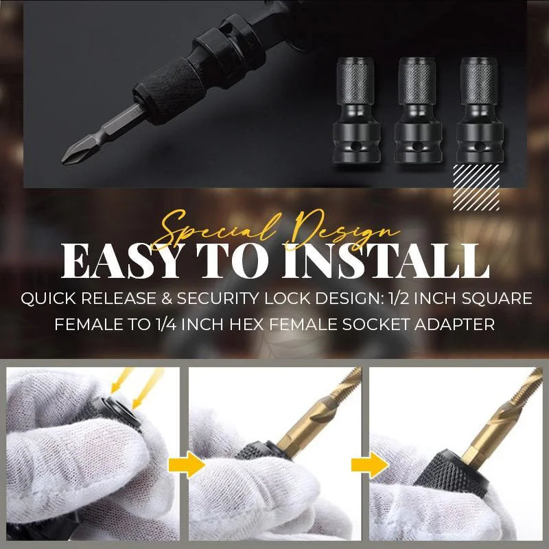 📢📢50% OFF !! ⏰ 1/4 Hex Shank Socket Converter – 1/2 to 1/4, Quick Release ⚙️