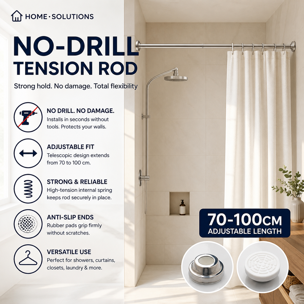 📢📢50% OFF !! ⏰Create storage space anywhere anytime！Adjustable No-Drill Tension Rod