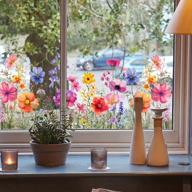 📢📢50% OFF !! ⏰ Colorful Floral Bouquet Window Sticker