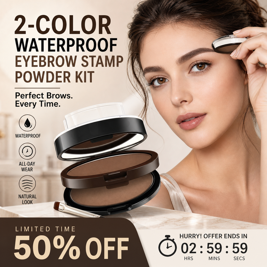 💄50% OFF NOW ! 🖌️2-Color Waterproof Eyebrow Stamp Powder Kit, Smudge-Proof Quick Natural Full Brow Makeup with Dual-End Brush