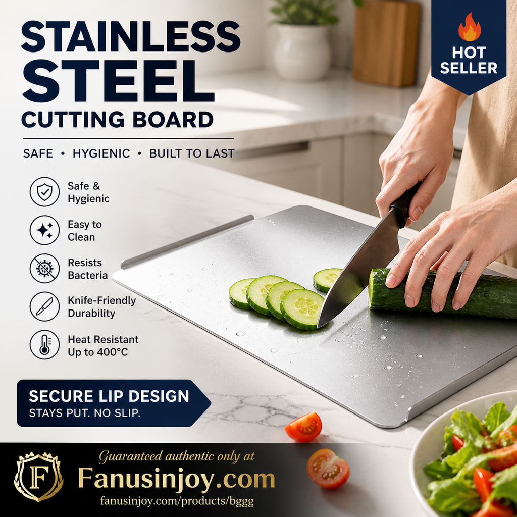 📢📢50% OFF !!⏰👩‍🍳🔪Must‑Have Cooking Tool！🥩🥦Safer, Cleaner & More Convenient!💥304 Stainless Steel Cutting Board