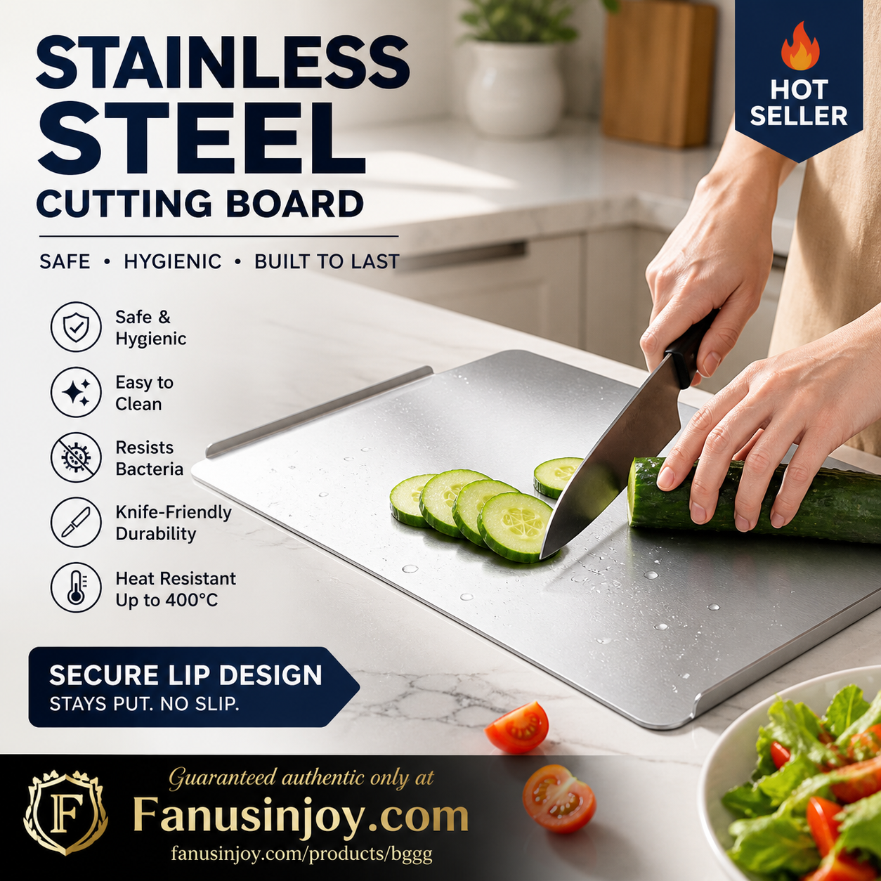 📢📢50% OFF !!⏰👩‍🍳🔪Must‑Have Cooking Tool！🥩🥦Safer, Cleaner & More Convenient!💥304 Stainless Steel Cutting Board