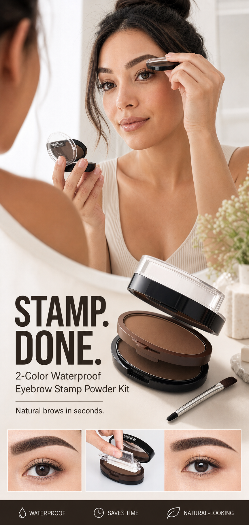 💄50% OFF NOW ! 🖌️2-Color Waterproof Eyebrow Stamp Powder Kit, Smudge-Proof Quick Natural Full Brow Makeup with Dual-End Brush