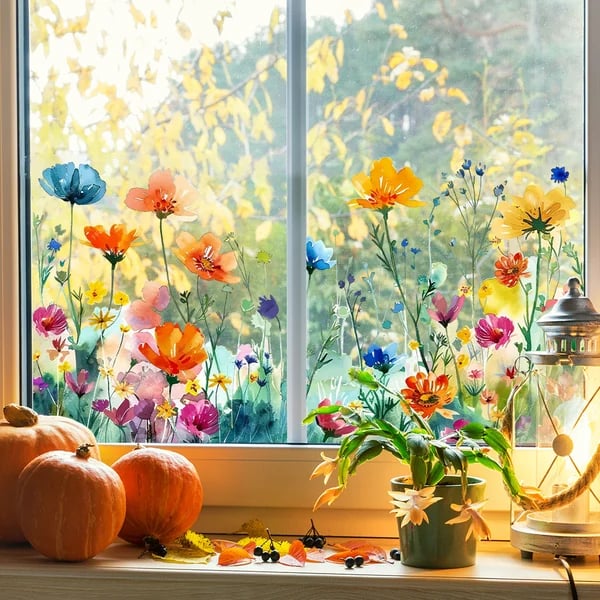 📢📢50% OFF !! ⏰ Colorful Floral Bouquet Window Sticker
