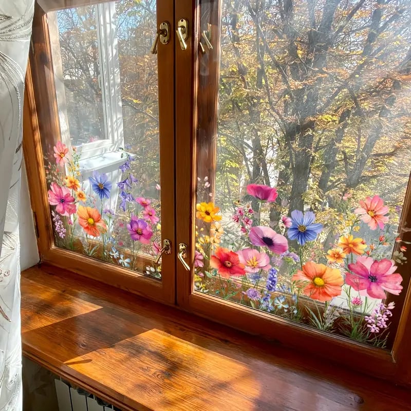 📢📢50% OFF !! ⏰ Colorful Floral Bouquet Window Sticker