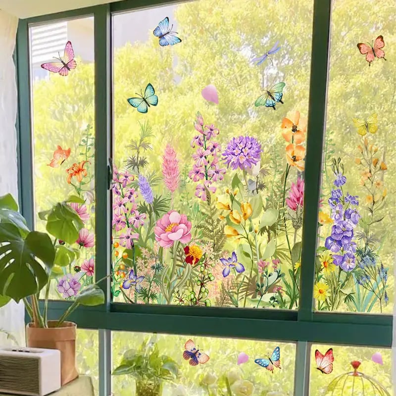 📢📢50% OFF !! ⏰ Colorful Floral Bouquet Window Sticker