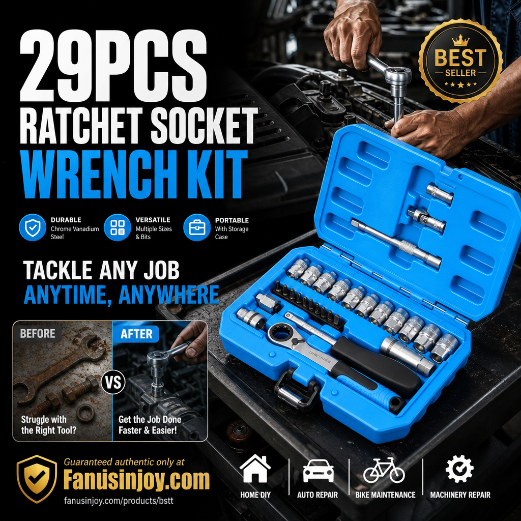 📢📢50% OFF !! ⏰29pcs Core Ratchet Socket Wrench Kit – Chrome‑vanadium steel, 11 sockets & 10 bits. Perfect for car repairs & DIY 🛠️✨