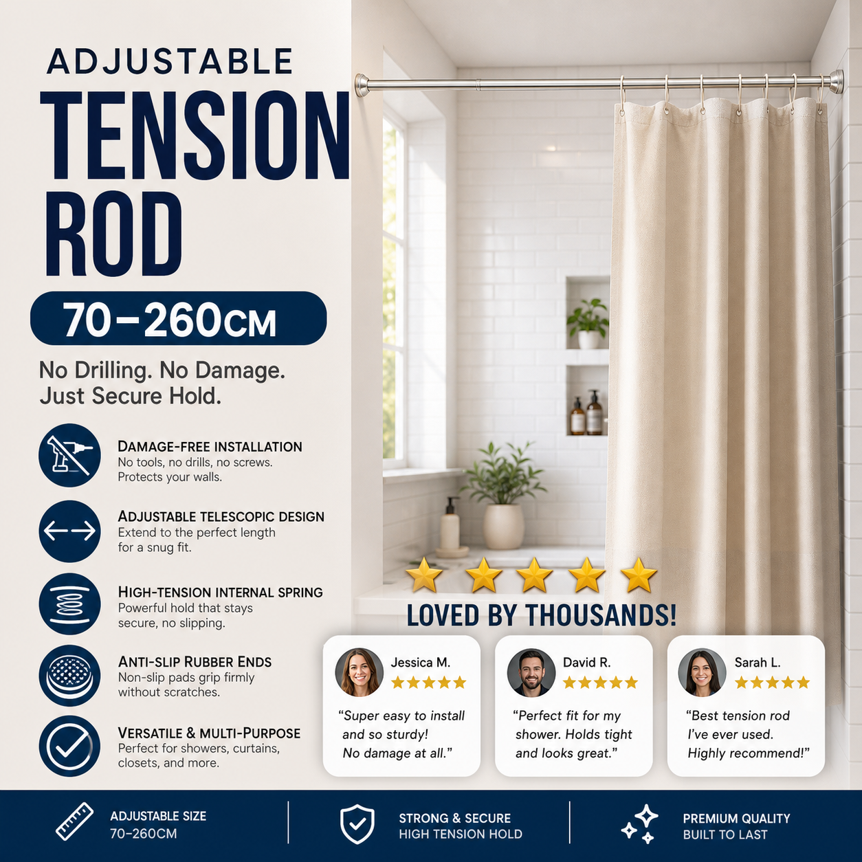 📢📢50% OFF !! ⏰Create storage space anywhere anytime！Adjustable No-Drill Tension Rod