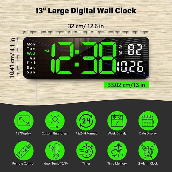 📢📢50% OFF !! ⏰16 Large Digital Clock with Temperature, Date, Auto DST, Night Light, Auto Brightness Dimmer