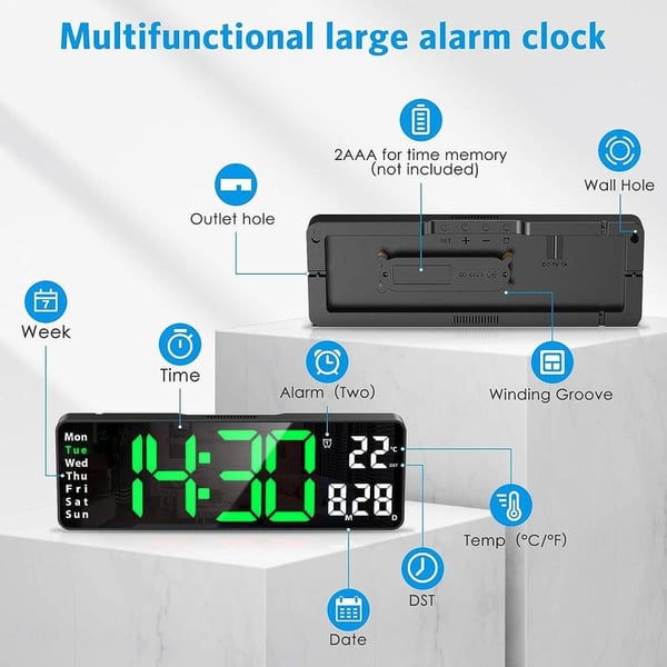 📢📢50% OFF !! ⏰16 Large Digital Clock with Temperature, Date, Auto DST, Night Light, Auto Brightness Dimmer