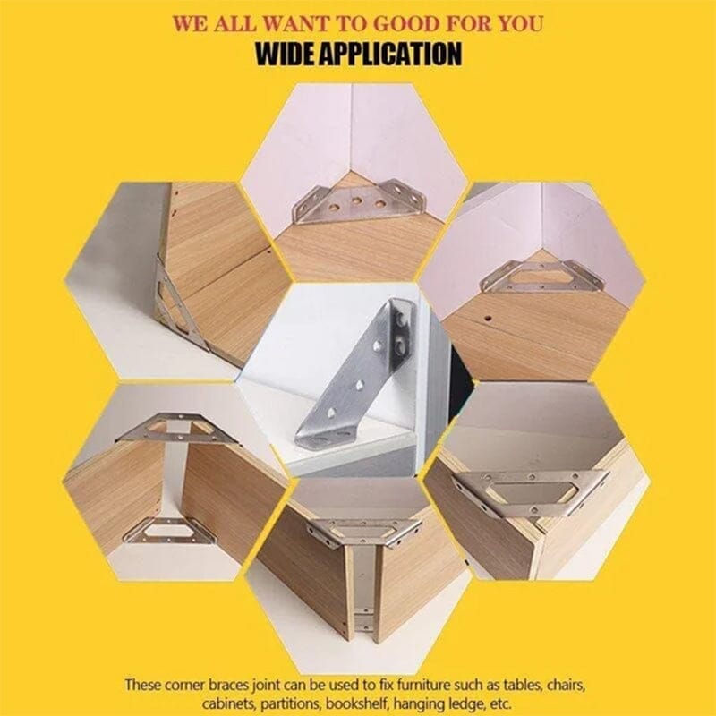 📢📢50% OFF !! ⏰UNIVERSAL STAINLESS STEEL FURNITURE CORNER BRACES — Triangular Stability Reinforcement | Rust-Proof Structural Support & Easy Install 🔧