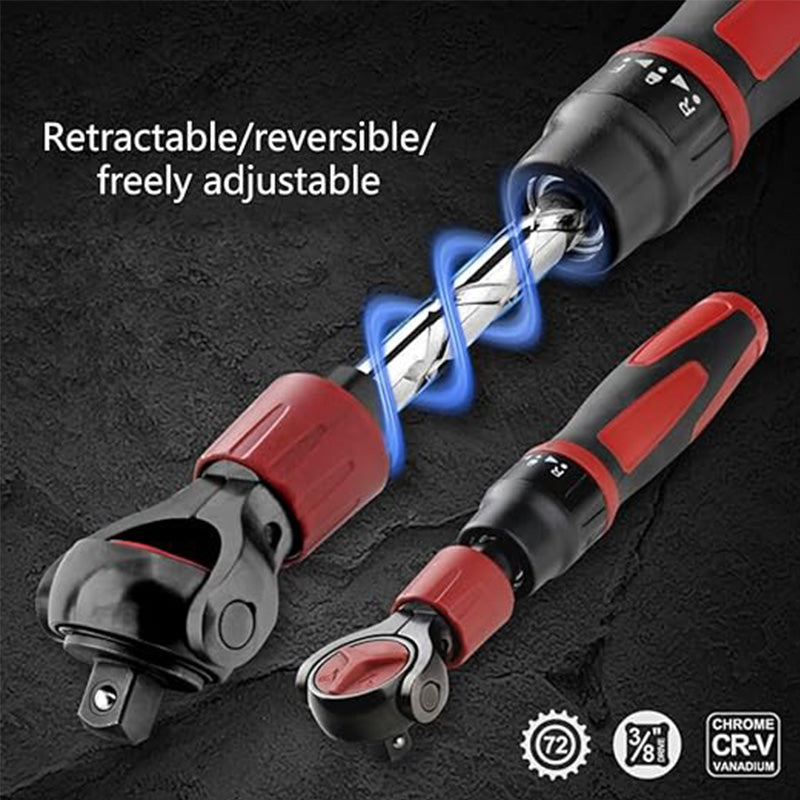 3/8 Drive Ratchet Wrench - 72T Steel Socket Wrench with Flexible Head & Reversible Switch