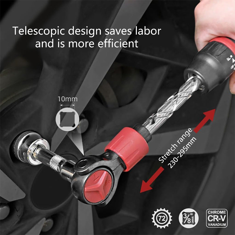 3/8 Drive Ratchet Wrench - 72T Steel Socket Wrench with Flexible Head & Reversible Switch