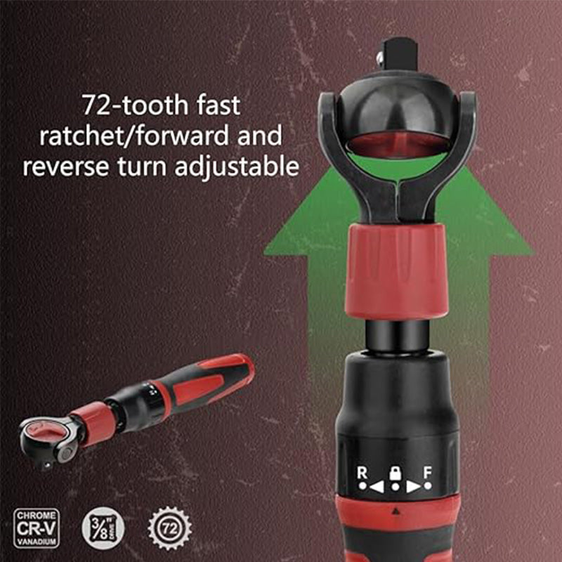 3/8 Drive Ratchet Wrench - 72T Steel Socket Wrench with Flexible Head & Reversible Switch