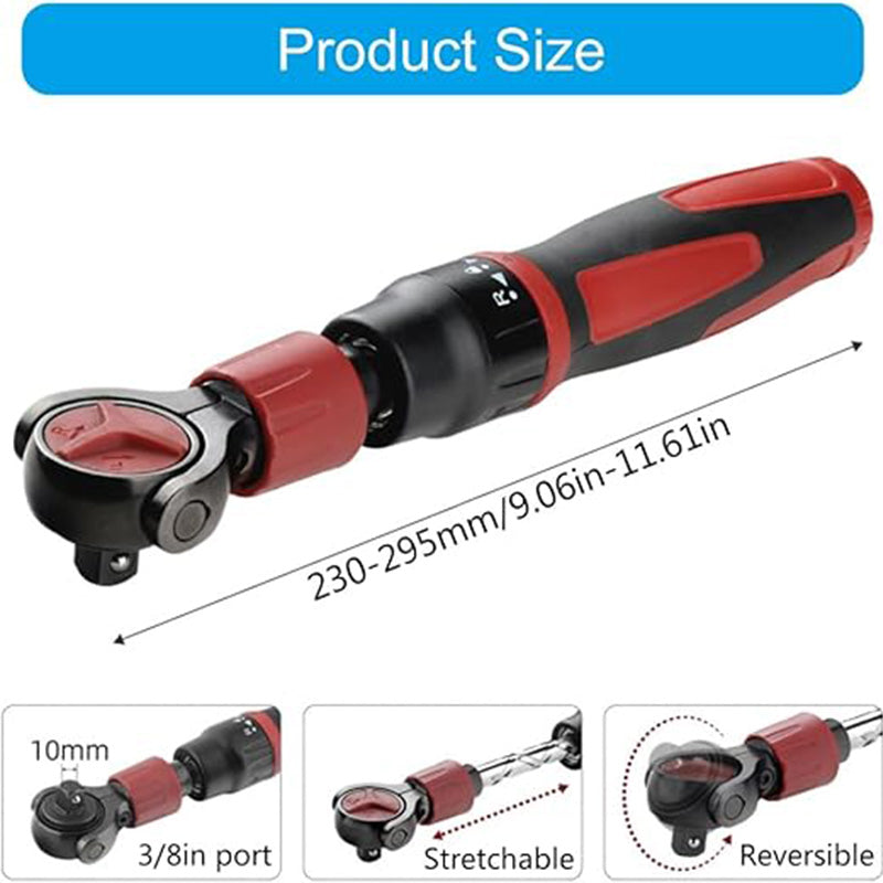 3/8 Drive Ratchet Wrench - 72T Steel Socket Wrench with Flexible Head & Reversible Switch