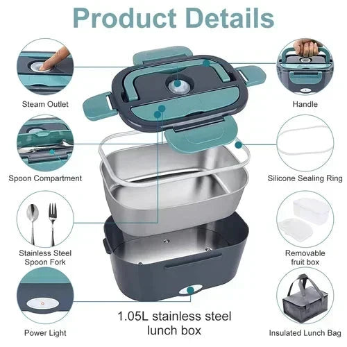 🍱 FLASH SALE: 50% OFF! 🔌 2-in-1 Portable Electric Lunch Box (60W) – Dual Voltage (12V/230V), 1.5L Stainless Steel & Fast Heating ✨