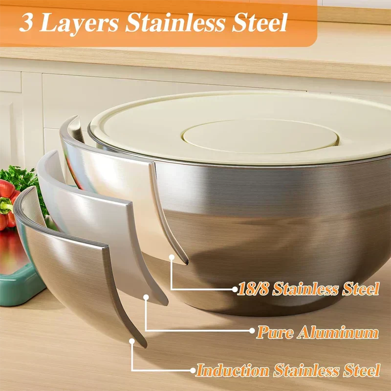 📢📢40% OFF !! ⏰ 6 Stainless Steel Bowls with 3 Graters – Stackable Design 🍽️