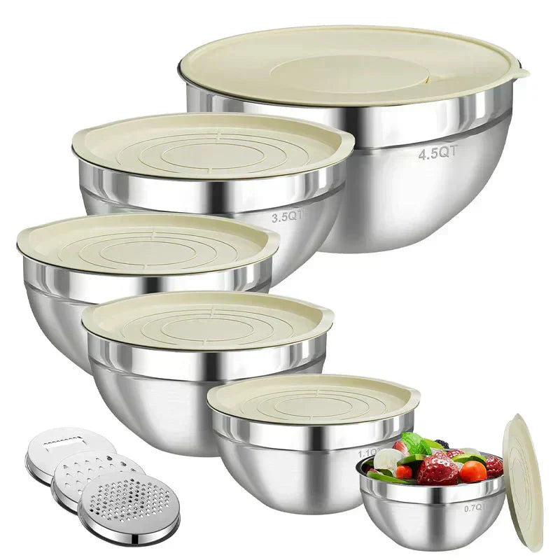 📢📢40% OFF !! ⏰ 6 Stainless Steel Bowls with 3 Graters – Stackable Design 🍽️