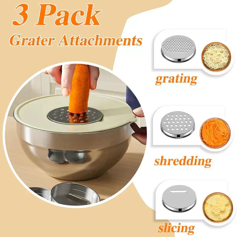📢📢40% OFF !! ⏰ 6 Stainless Steel Bowls with 3 Graters – Stackable Design 🍽️
