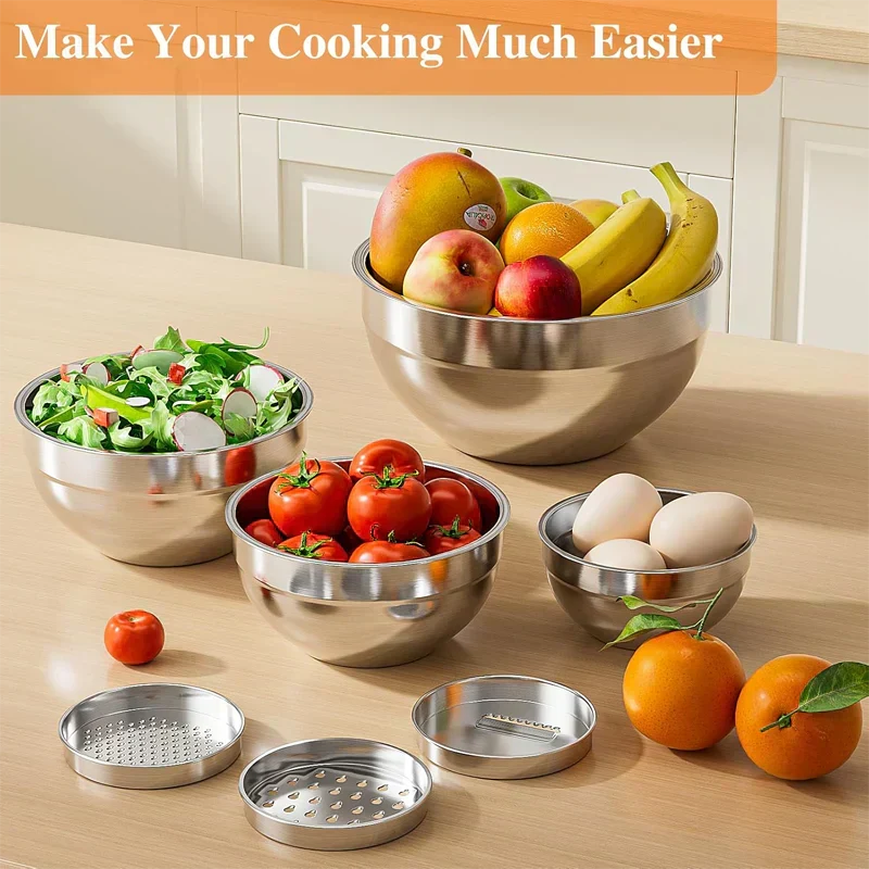 🥣 50% OFF NOW! 🔪 6 Stainless Steel Bowls with 3 Grater Accessories – Various Sizes, Airtight Lids & Stackable ✨