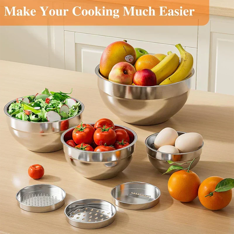 📢📢40% OFF !! ⏰ 6 Stainless Steel Bowls with 3 Graters – Stackable Design 🍽️