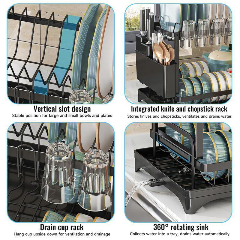 2-Tier Dish Drying Rack with Drainboard