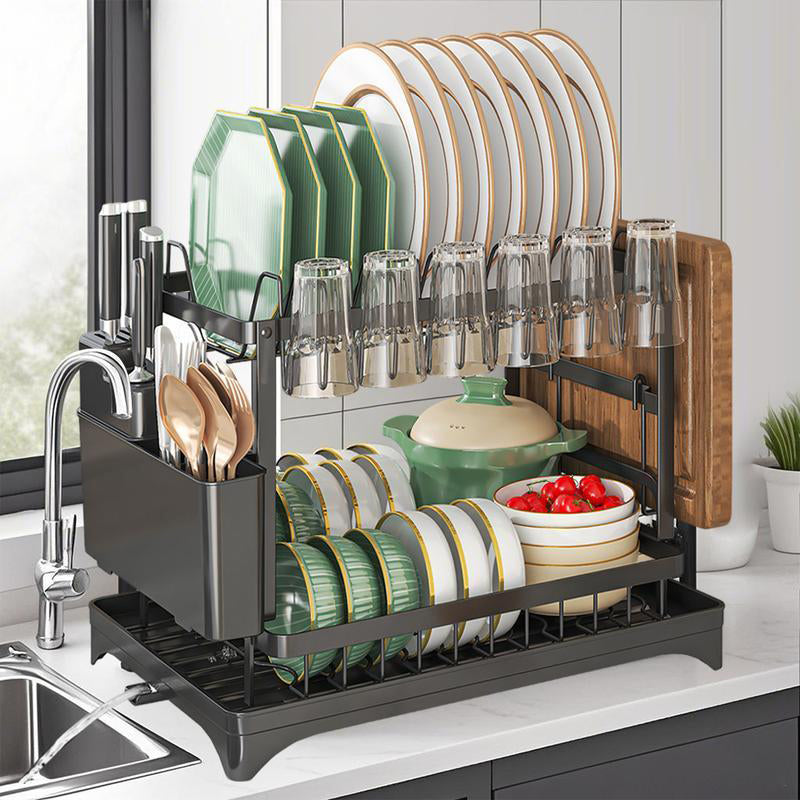 2-Tier Dish Drying Rack with Drainboard