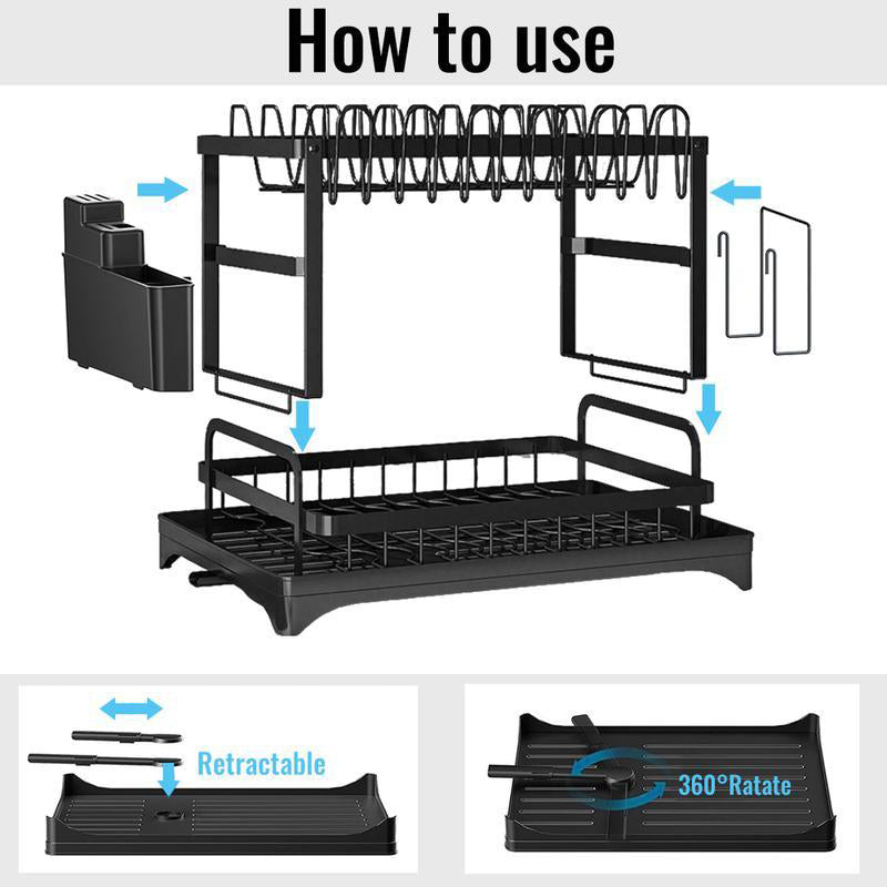 2-Tier Dish Drying Rack with Drainboard