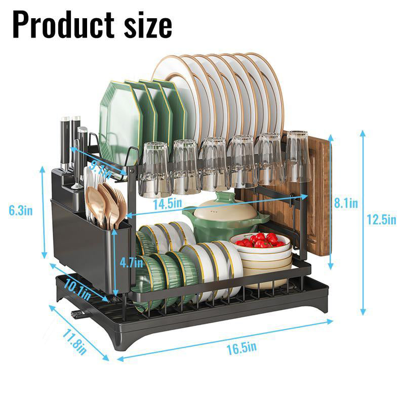 2-Tier Dish Drying Rack with Drainboard