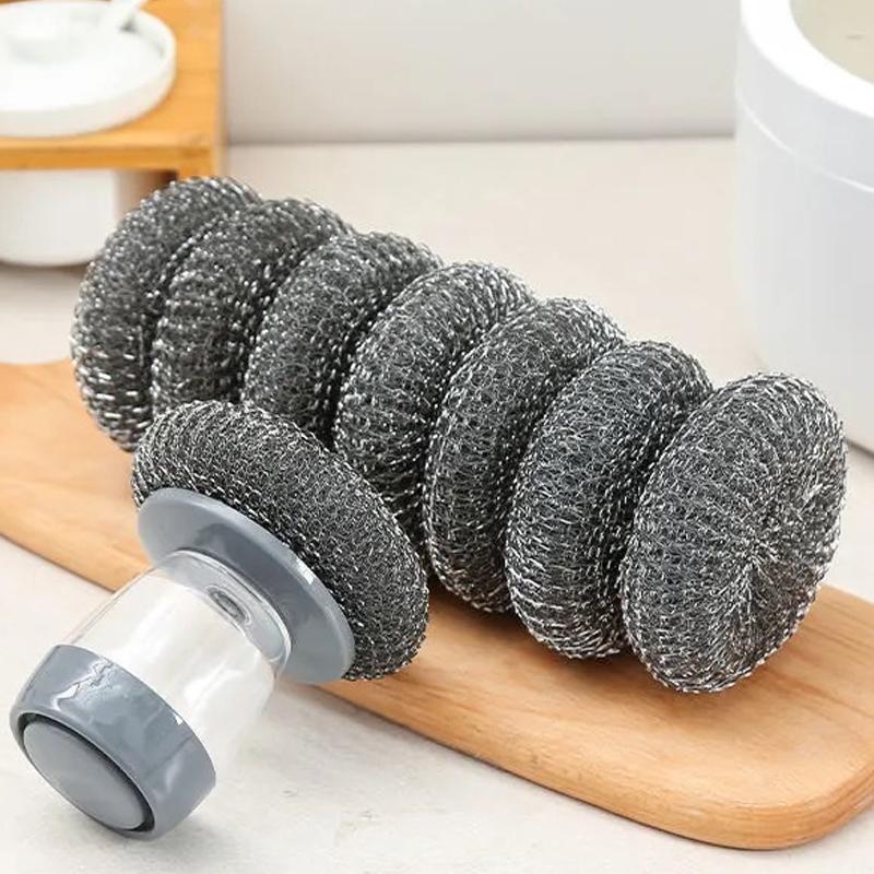 📢📢50% OFF !! ⏰ Kitchen Soap Press Dispensing Palm Brush – Built-In Soap Dispenser, Ergonomic Grip & Perfect for Dishes & Pans 🧼