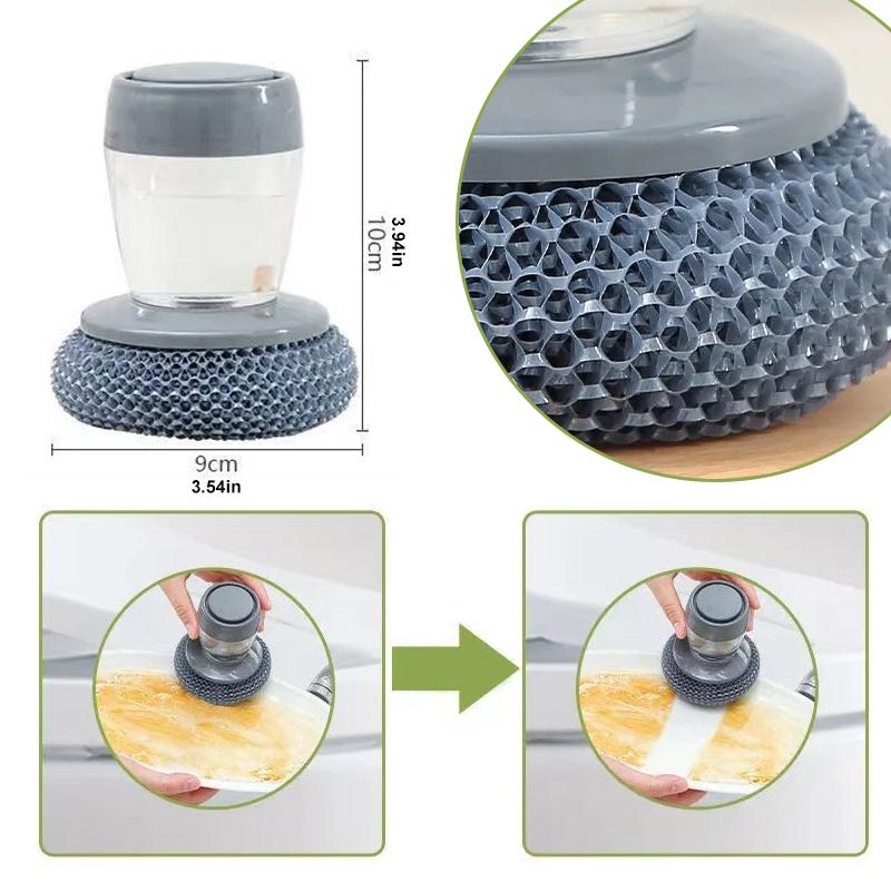 📢📢50% OFF !! ⏰ Kitchen Soap Press Dispensing Palm Brush – Built-In Soap Dispenser, Ergonomic Grip & Perfect for Dishes & Pans 🧼