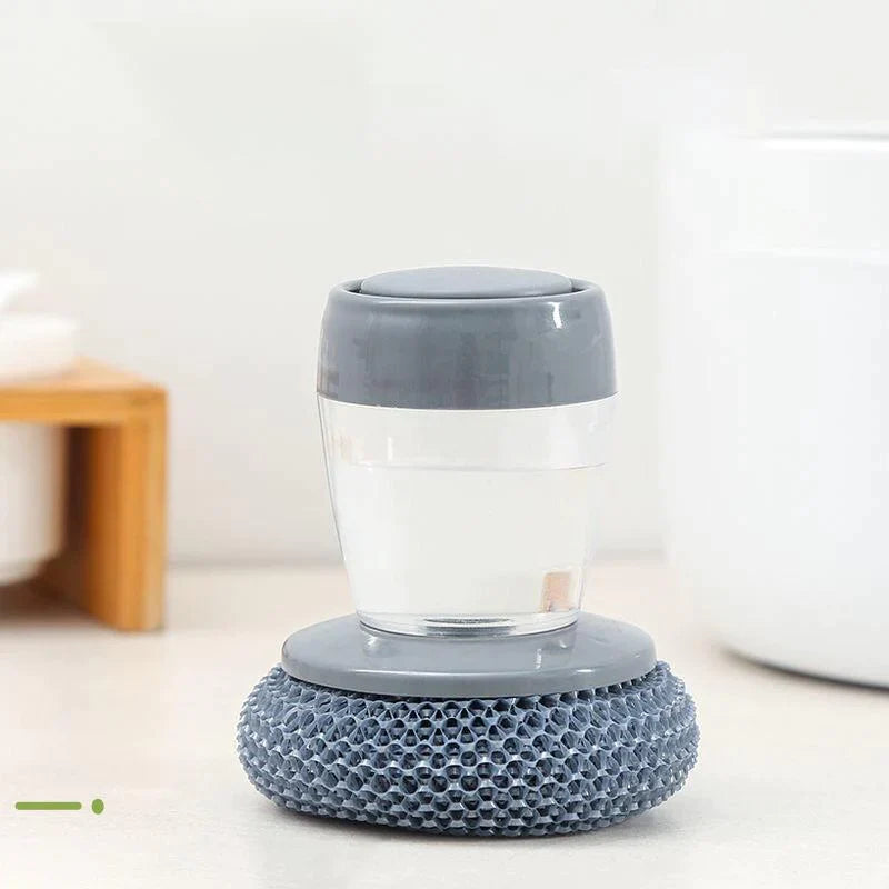 📢📢50% OFF !! ⏰ Kitchen Soap Press Dispensing Palm Brush – Built-In Soap Dispenser, Ergonomic Grip & Perfect for Dishes & Pans 🧼