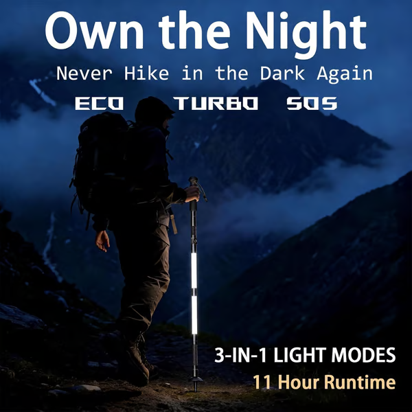 📢📢30% OFF !! ⏰Luminous Tactical Trekking Poles – LED Lightweight Foldable Hiking Sticks