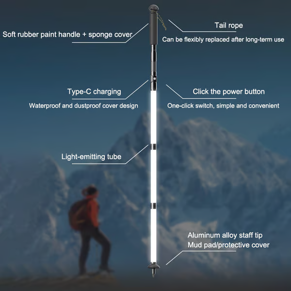 📢📢30% OFF !! ⏰Luminous Tactical Trekking Poles – LED Lightweight Foldable Hiking Sticks