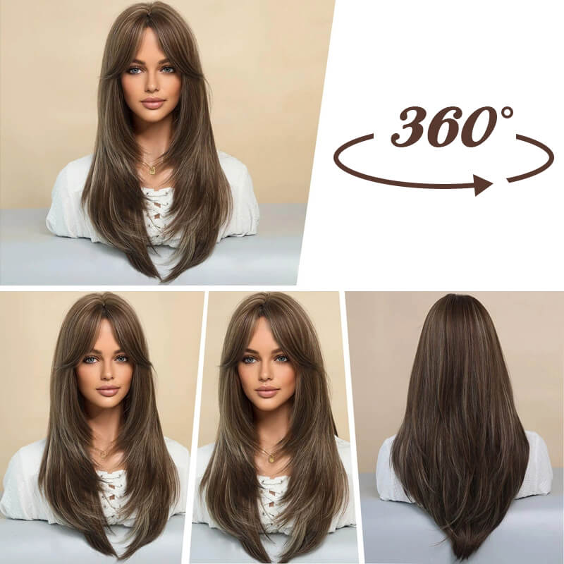📢📢40% OFF !! ⏰Nice gift*Wig long hair Layered bangs wigs