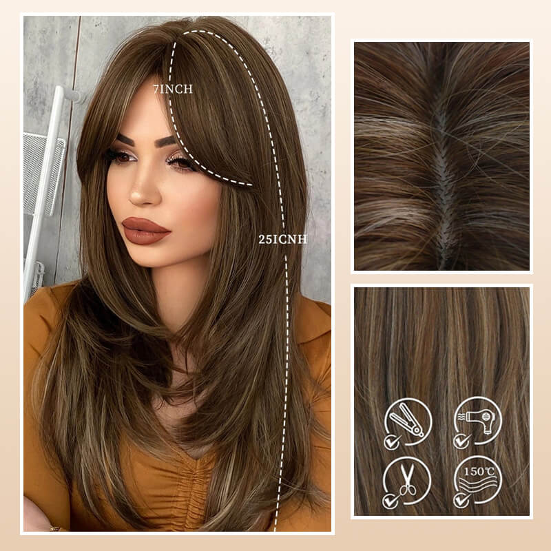 📢📢40% OFF !! ⏰Nice gift*Wig long hair Layered bangs wigs