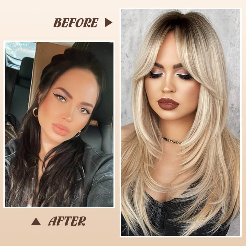 📢📢40% OFF !! ⏰Nice gift*Wig long hair Layered bangs wigs