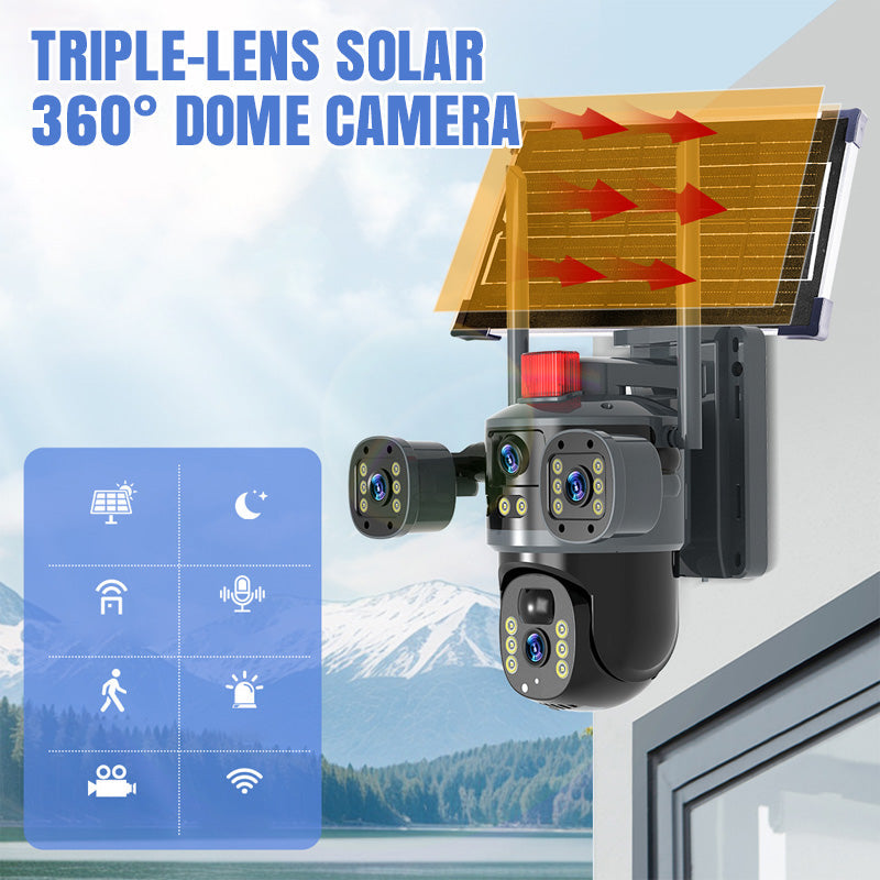 📢📢40% OFF !! ⏰Triple-Lens Solar 360° Dome Camera