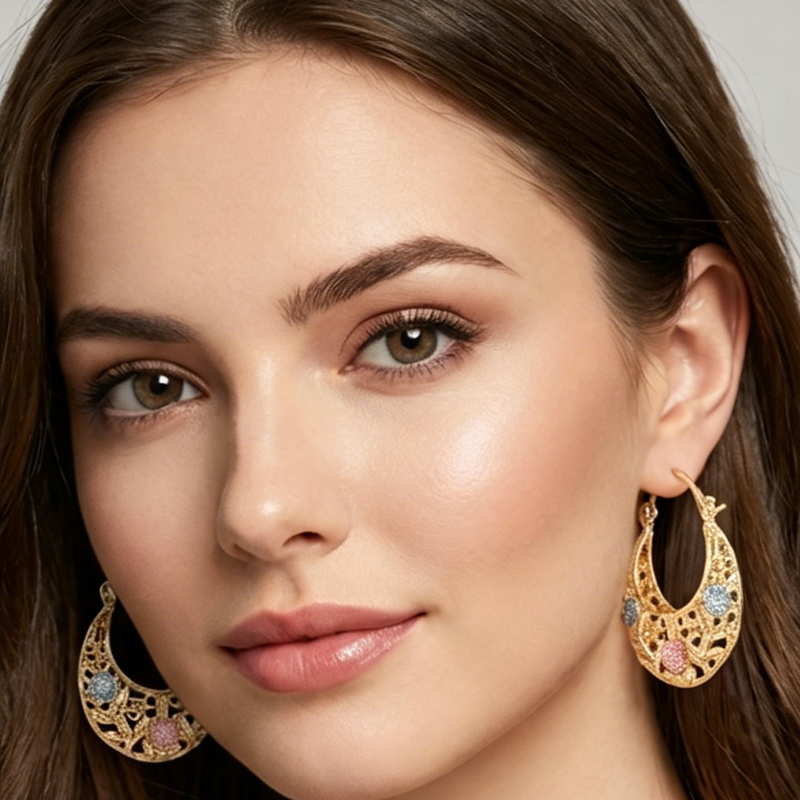 📢📢50% OFF !! ⏰Gold-Plated Crescent Hoop Earrings with Enamel Flowers