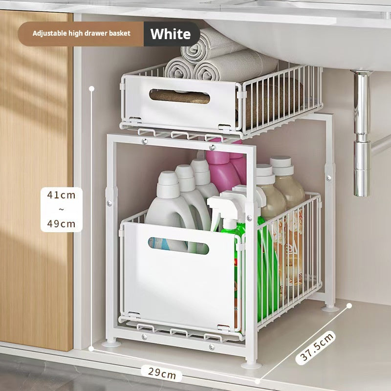 📢📢40% OFF !! ⏰Double-Tier Pull-Out Shelf Cabinet Organiser – 5 Height Adjustments, 2 Pull-Out Tiers, Carbon Steel & Large Capacity – No Assembly Required ✨