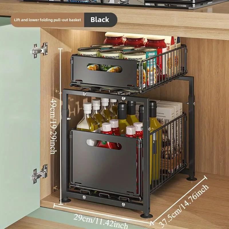 📢📢40% OFF !! ⏰Double-Tier Pull-Out Shelf Cabinet Organiser – 5 Height Adjustments, 2 Pull-Out Tiers, Carbon Steel & Large Capacity – No Assembly Required ✨