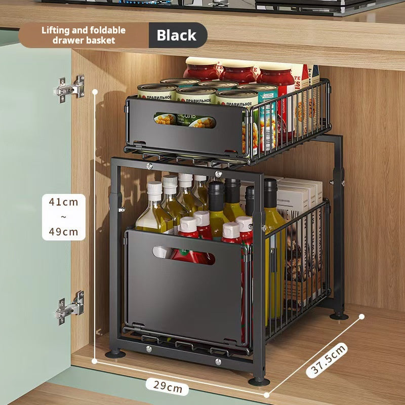 📢📢40% OFF !! ⏰Double-Tier Pull-Out Shelf Cabinet Organiser – 5 Height Adjustments, 2 Pull-Out Tiers, Carbon Steel & Large Capacity – No Assembly Required ✨